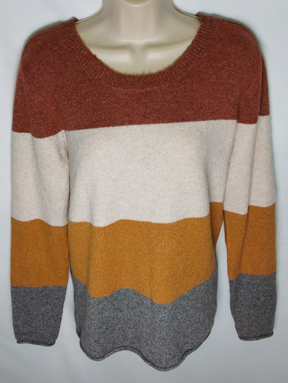 Cozy Colorblock Crewneck Sweater - Rust, Cream, Mustard, Gray